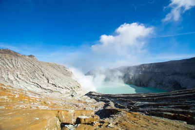 Scenic view of waterfall against sky