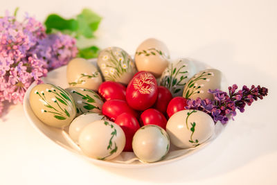 Close-up of christmas decorations on table