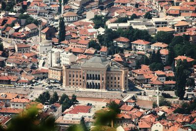 Aerial view of buildings in town