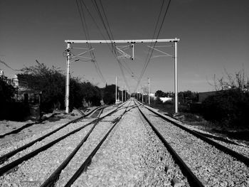 Railway tracks against clear sky