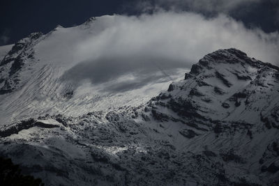 Scenic view of mountains against cloudy sky