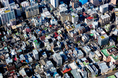 High angle view of city buildings
