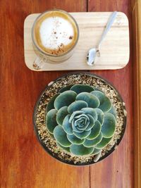 High angle view of coffee on table