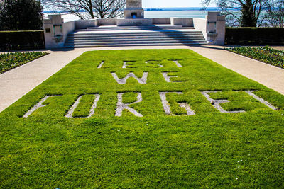 Text on grass