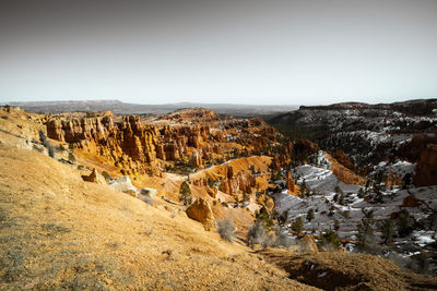 Wide angle view of bryce canyon national park during the day in winter