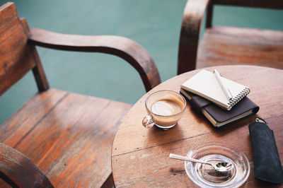 High angle view of coffee on table