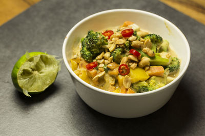 Close-up of salad in bowl on table