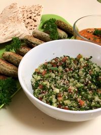 High angle view of meal served in bowl