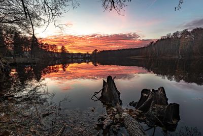 Scenic view of lake against sky during sunset