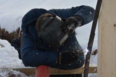 Man working in snow