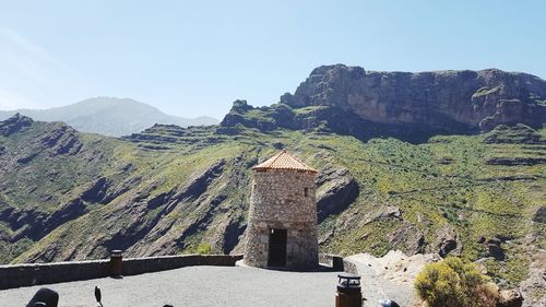 Panoramic shot of plants on mountain against sky