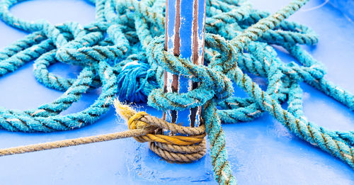 High angle view of ropes tied on rope