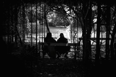 Silhouette men in forest