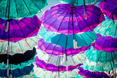 Low angle view of multi colored umbrella
