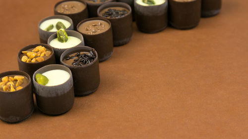 High angle view of ice cream on table