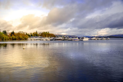 Scenic view of bay against sky