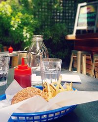 Close-up of meal served on table