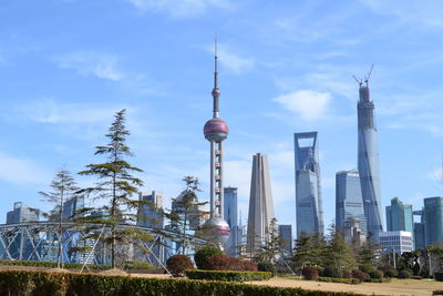 Oriental pearl tower against sky in city