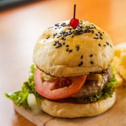 Close-up of burger in plate