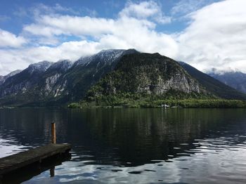 Scenic view of lake with mountains in background