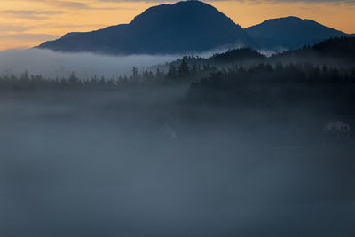 Scenic view of mountains against sky during sunset