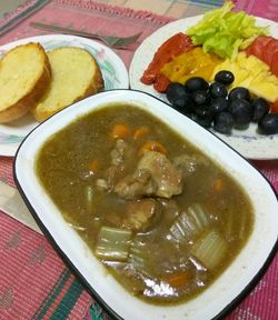 High angle view of meal served in plate