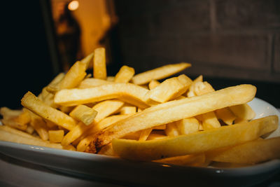 Close-up of pasta served on table