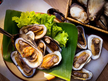 High angle view of food in plate