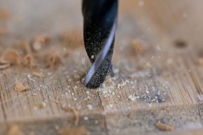 High angle view of tire on table