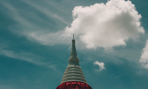 Low angle view of bell tower against sky