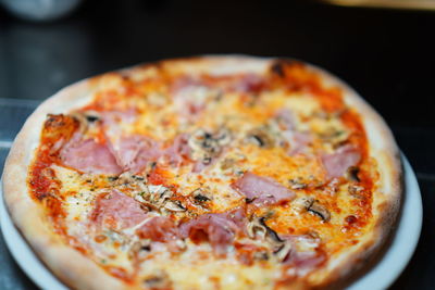 Close-up of pizza on table