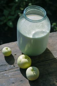 High angle view of drink on table