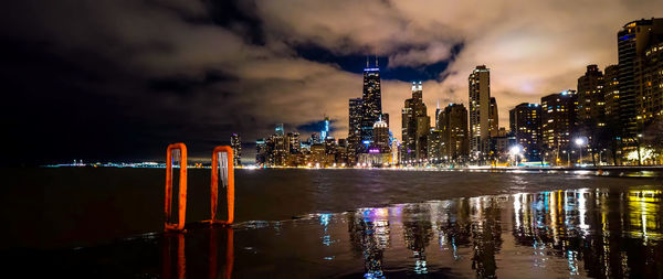 Illuminated buildings in city at night.chicago city,usa