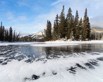 Scenic view of snow covered landscape against sky