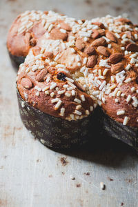 High angle view of almond cake during easter