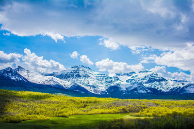 Scenic view of snowcapped mountains against sky