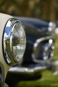 Close-up of headlight of car