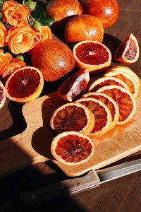 High angle view of fruits on table