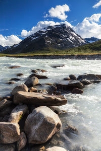 Scenic view of snowcapped mountains against sky