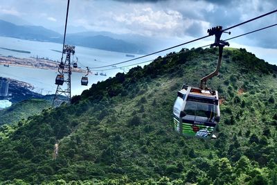 Overhead cable car against sky