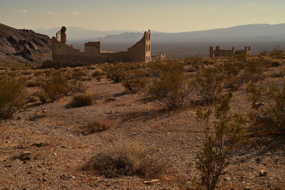 Former town of rhyolite in nevada now a deteriorating ghost town