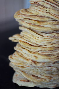 Close-up of stack on table