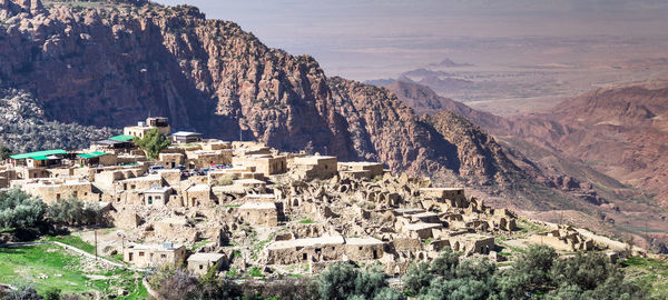 Overview of the dana village on the edge of the dana nature reserve in jordan