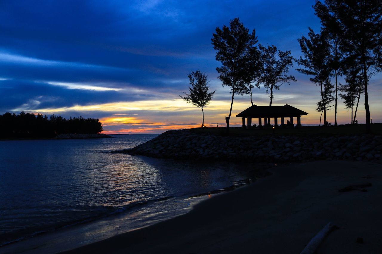 tree, water, sky, sunset, nature, beach, beauty in nature, tranquil scene, sea, night, scenics, no people, travel destinations, landscape, outdoors, architecture, cloud - sky