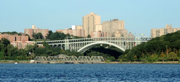 View of cityscape against clear sky