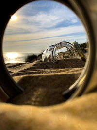 Close-up of reflection on side-view mirror