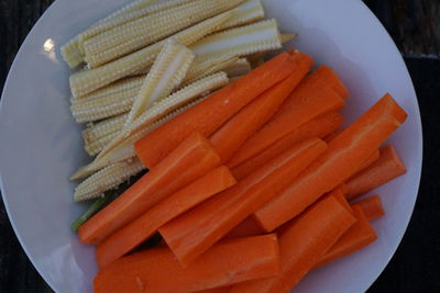 High angle view of chopped vegetables in plate