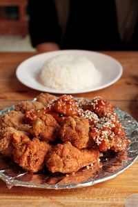 Close-up of food in plate on table