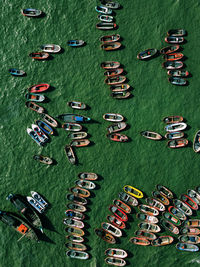 High angle view of boats on shore