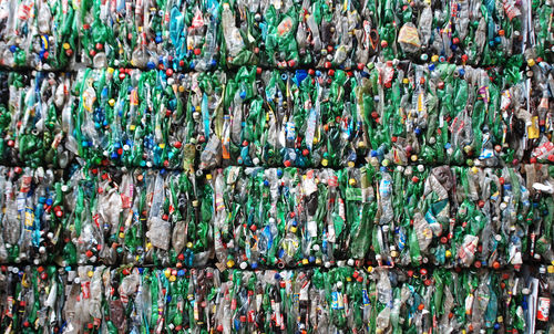 Full frame shot of colorful plastic bottles